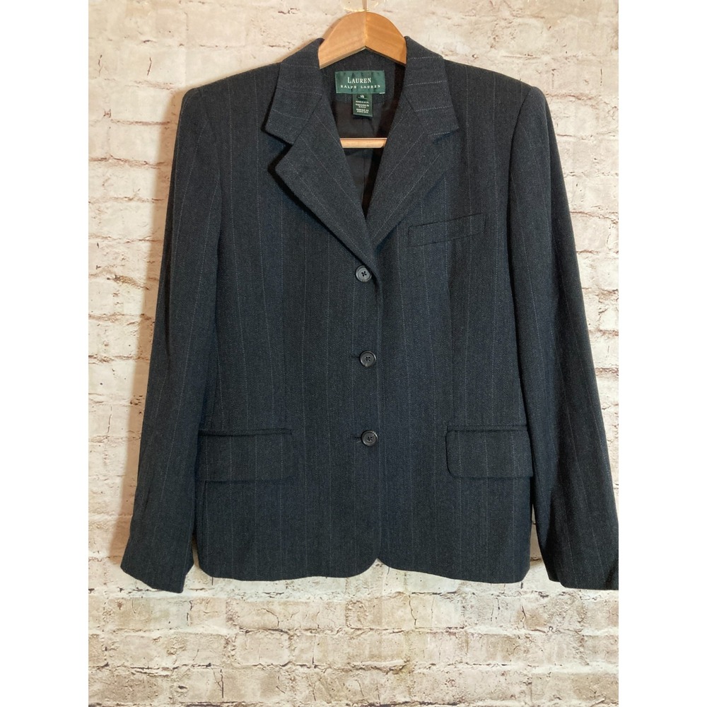 Ralph Lauren Wool Blazer Jacket 10 Dark Charcoal Button Front Office Career Wear